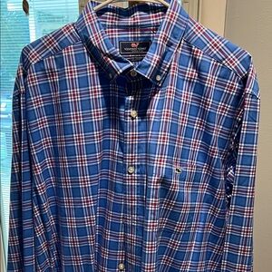 Gently used, Vineyard Vines Men's Classic Fit Tucker Red and Blue Plaid Shirt